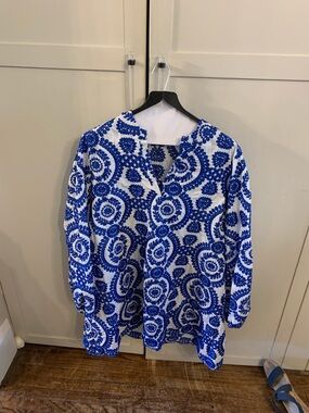 Blue Embroidered Cotton Tunic Dress/Top - Beach Coverup